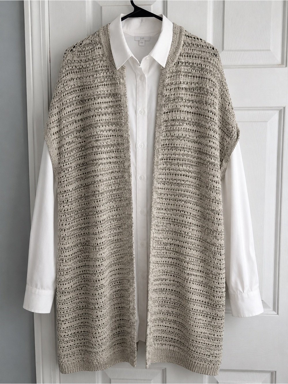 J. Jill Open Knit Cardigan Sweater Vest Beige Boho Layering Size L